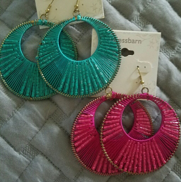 2 Boho String Earrings Fuchsia & Turquoise NWT - Picture 1 of 6